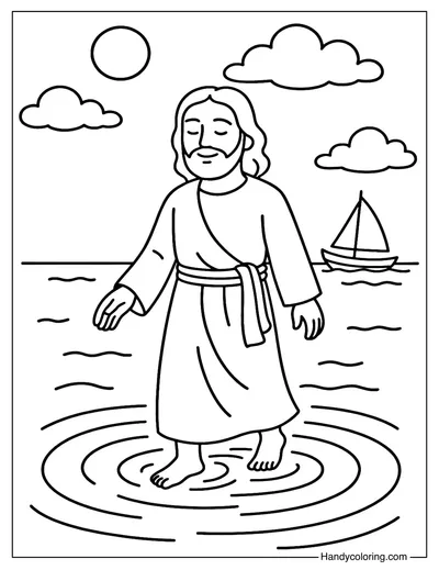 Jesus Walks on Water Coloring Page