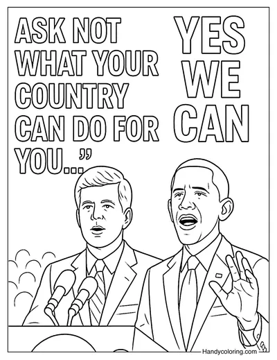 John F Kennedy và Barack Obama Coloring Page