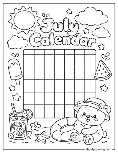 July Calendar With Summer Friends