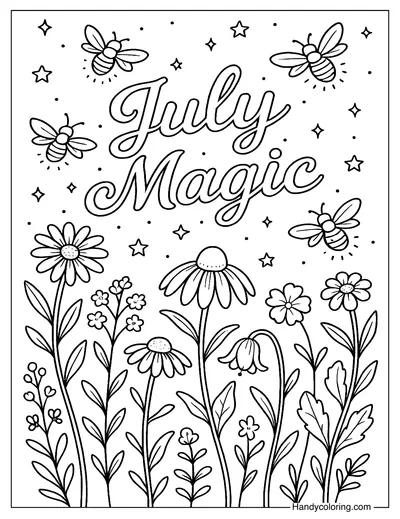 July Garden With Fireflies Coloring Page