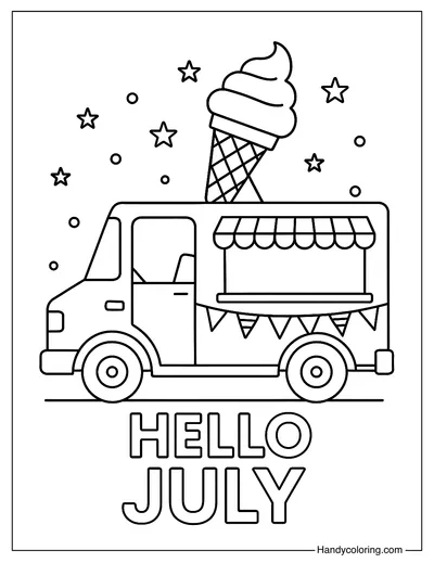 July Ice Cream Truck Coloring Page
