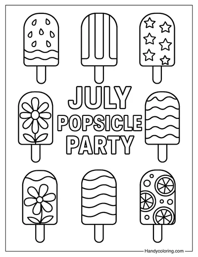 July Popsicle Party Coloring Page
