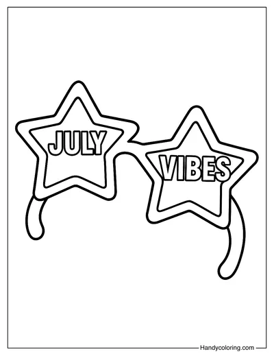 July Star Glasses Coloring Page