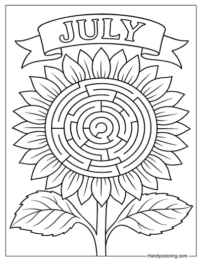 July Sunflower Maze Coloring Page