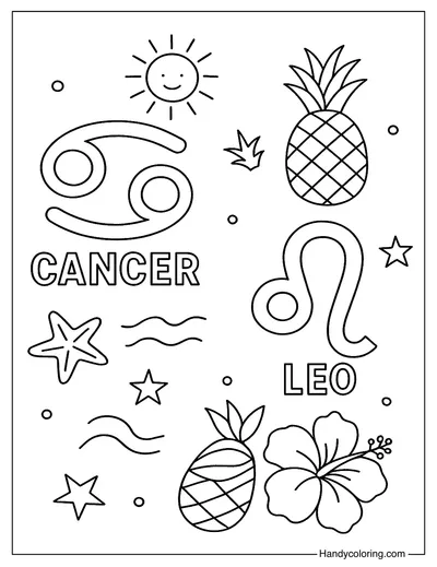 July Zodiac Signs Coloring Page