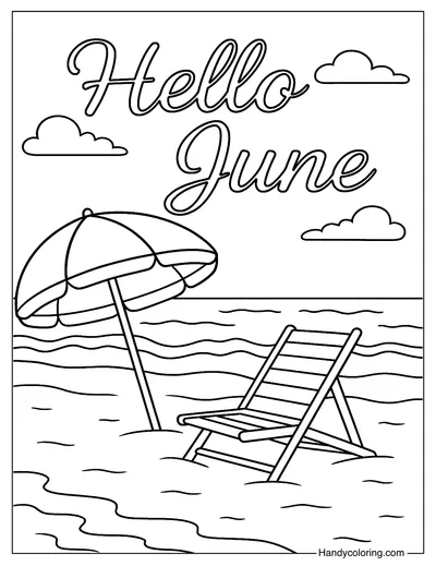 June Beach Scene Coloring Page