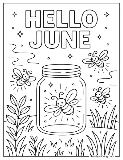 June Fireflies Night Coloring Page
