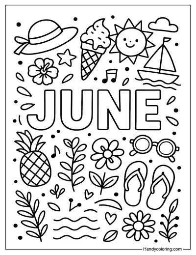 June Fun Doodle Page Coloring Page