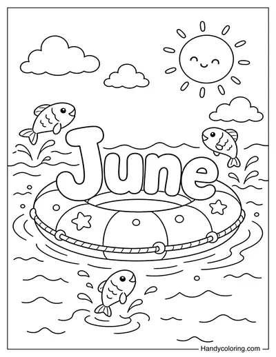 June on Floating Swim Ring with Jumping Fish
