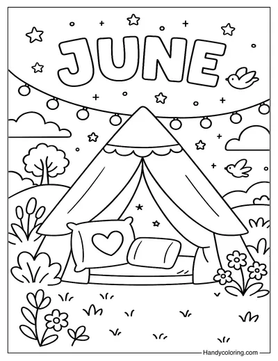 June Starry Tent Night Coloring Page