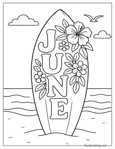 June Surfboard Vibes Coloring Page