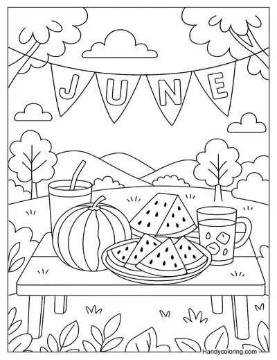 June Watermelon Party Coloring Page