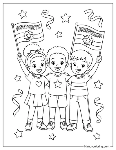 Juneteenth Children Holding Freedom Flags