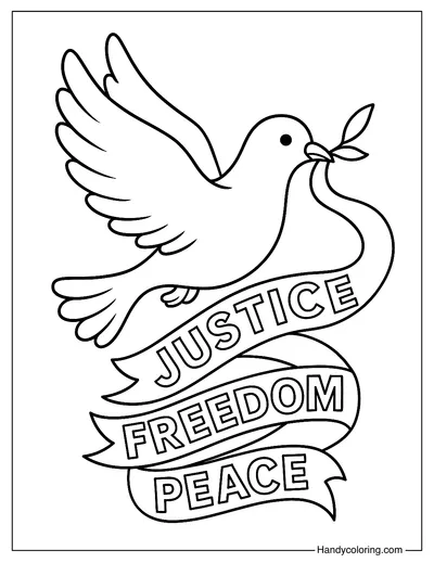 Juneteenth Peace Dove with Ribbon Coloring Page