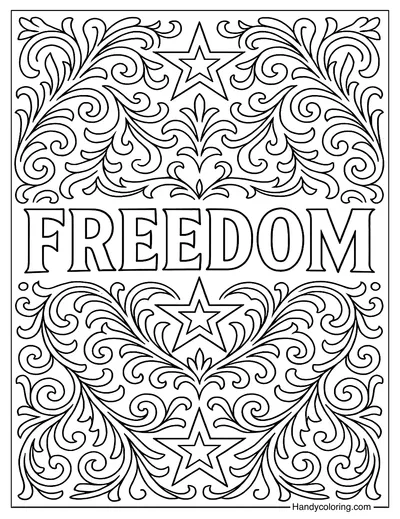 Juneteenth Stars and Freedom Banner Coloring Page