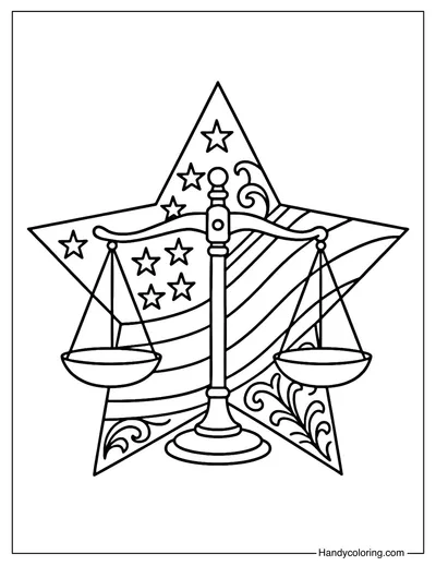 Justice Scales with Star Coloring Page