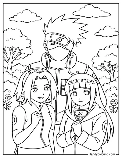 Kakashi with Sakura and Hinata