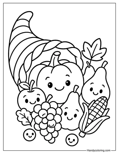 Kawaii Cornucopia Coloring Page