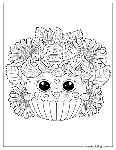 Kawaii Cupcake with Swirling Frosting Coloring
