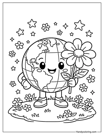Kawaii Earth with Flowers