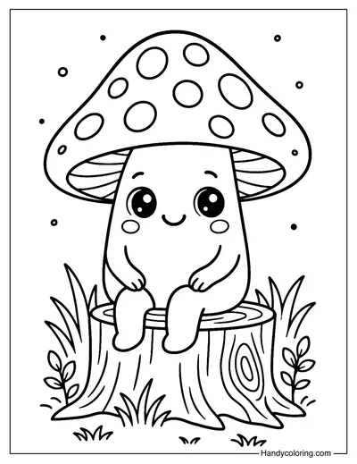 Kawaii Mushroom Coloring Page