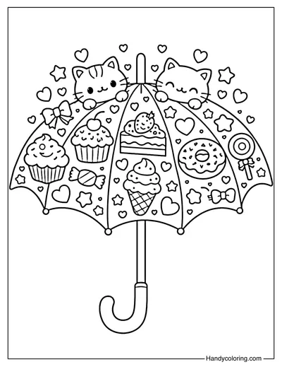 Kawaii Sweet Umbrella Coloring Page