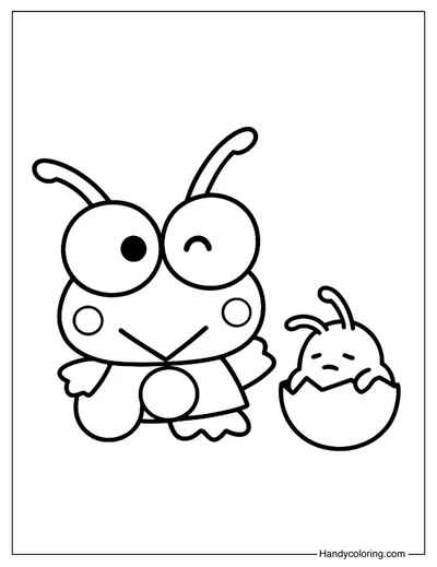 Keroppi and Baby Keroppi Coloring Page