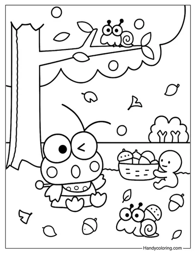 Keroppi and Friends Foraging Coloring Page