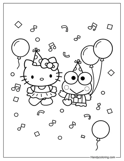 Keroppi and Hello Kitty in Party Coloring Page