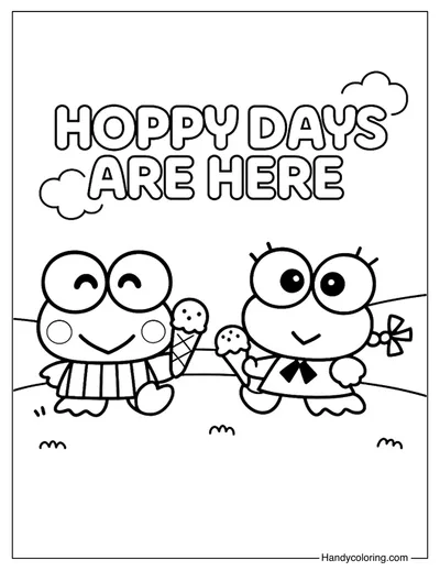 Keroppi and Keroleen Eating Ice Cream Coloring Page