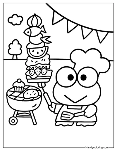 Keroppi BBQ Chef Coloring Page