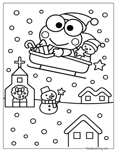 Keroppi Christmas Sleigh Ride Coloring Page