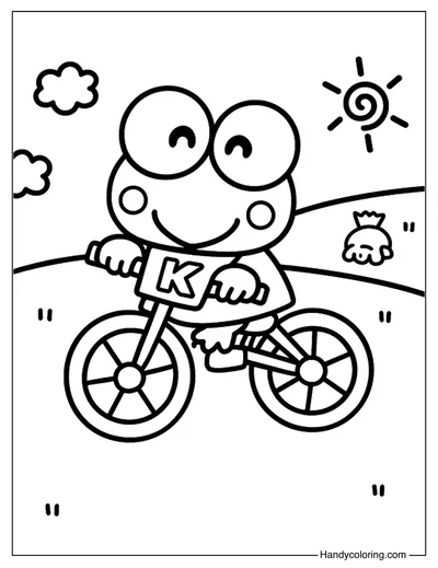 Keroppi Riding a Bicycle Coloring Page