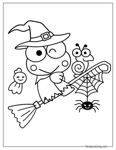 Keroppi Witch Halloween Coloring Page