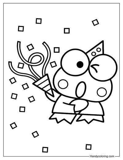 Keroppi with Confetti Popper Coloring Page