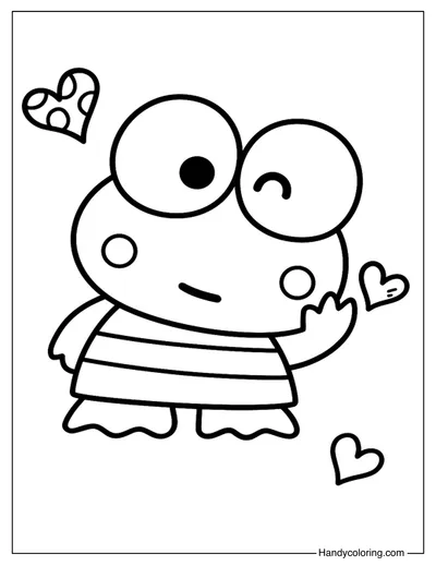 Keroppi with Hearts Coloring Page