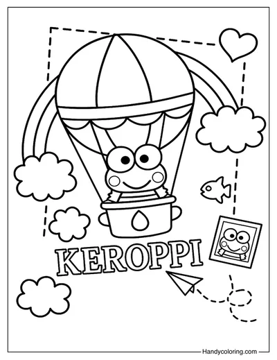 Keroppi with Hot Air Balloon Coloring Page