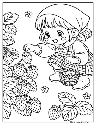 Kid Picking Strawberries