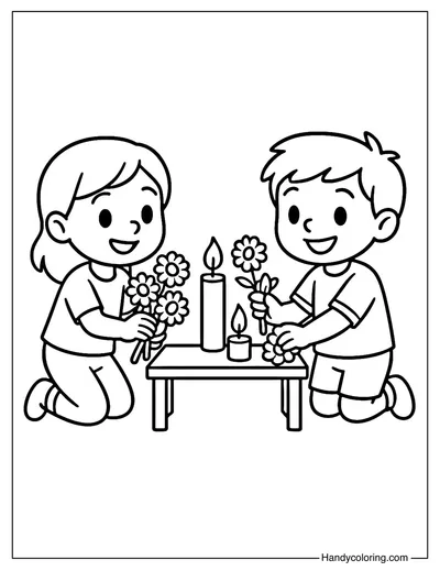 Kids Decorating Altar Coloring Page