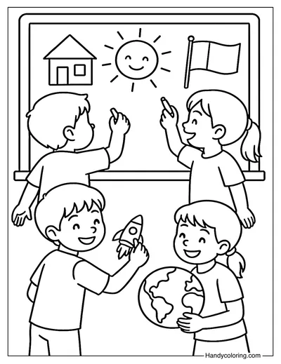 Kids Drawing the Future Coloring Page