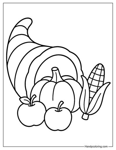 Kids Easy Cornucopia Coloring Page