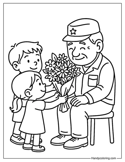 Kids Giving Flowers Coloring Page