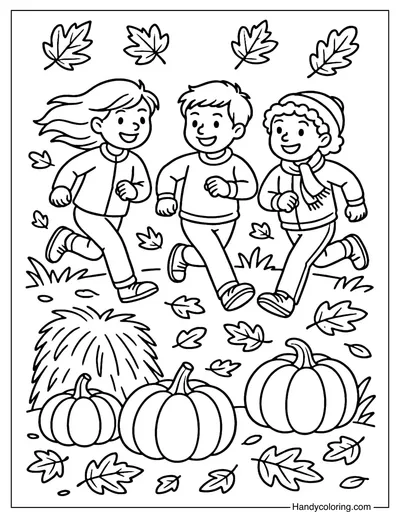 Kids Harvest Fun Coloring Page