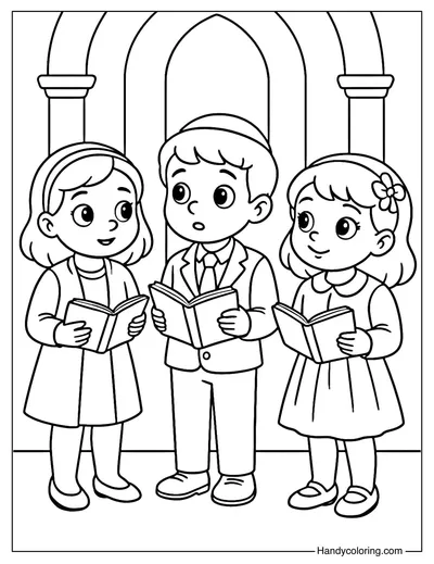 Kids in Synagogue Coloring Page