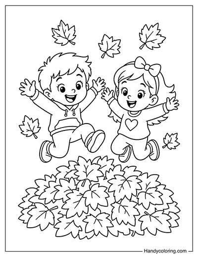 Kids Jumping in Fall Leaves