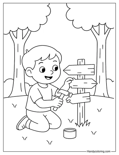 Kids Making Trail Signs Page