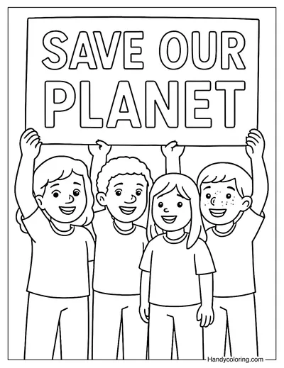 Kids Marching for Climate Action Coloring Page