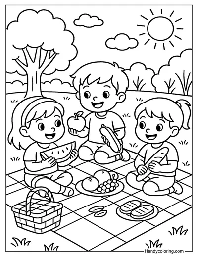 Kids Picnic Blanket Coloring Page