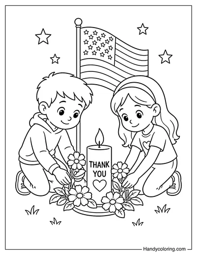 Kids Placing Flowers at Memorial