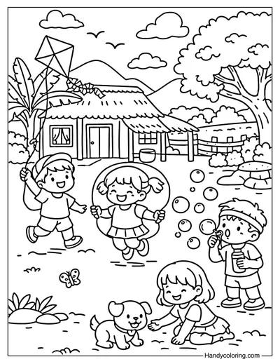 Kids Playing in Village Yard
